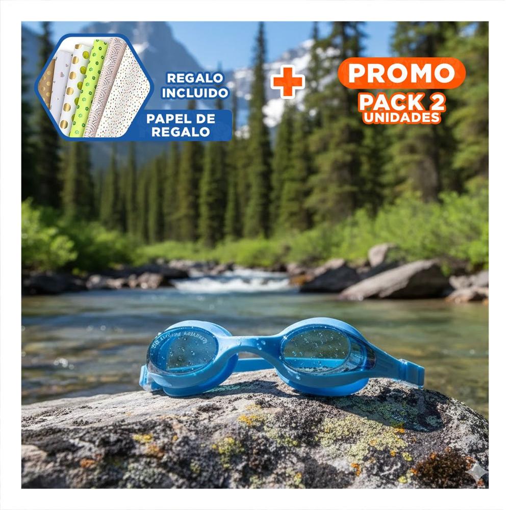 Pack2 Gafas De Natacion Unisex Color Celeste Comodas para Piscina y Playa Y+Papel Regalo
