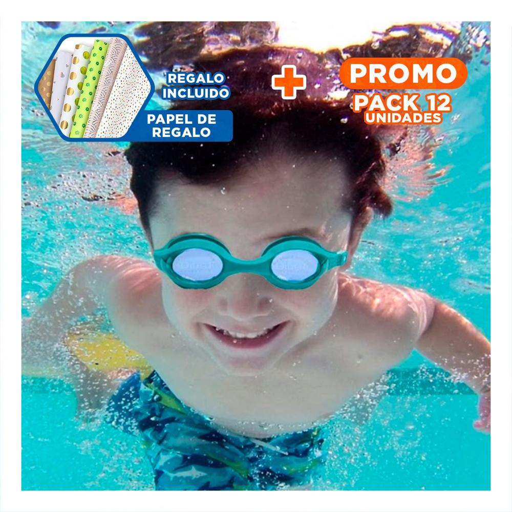 Pack12 Proteccion Natacion Celeste con Lente Claro y Correa Flexible Y+Papel Regalo