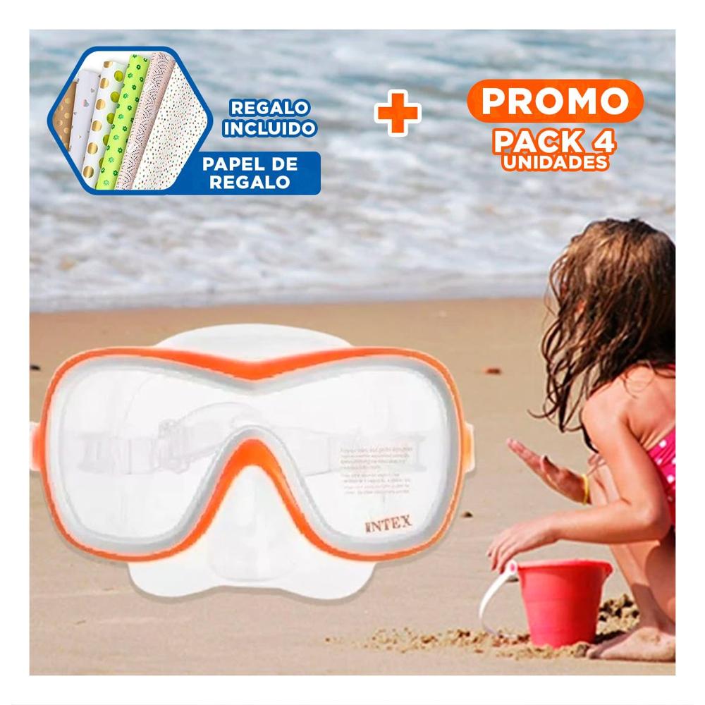 Pack4 Gafas de Buceo Adulto Anaranjado con Ajuste Ergonomico y Cierre Firme Y+Papel Regalo