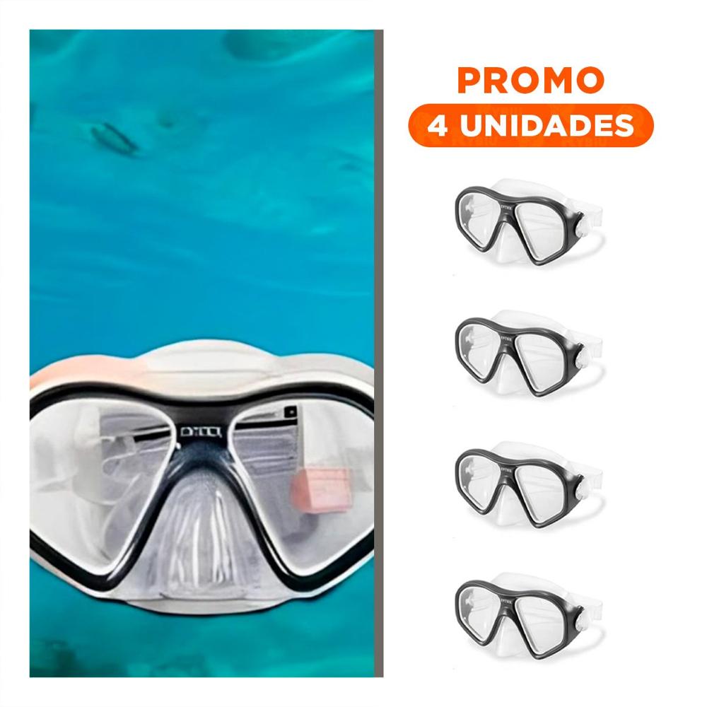 Pack4 Lentes de Buceo Negro con Ajuste Comodo y Vision Clara Bajo el Agua Y+Regalo Sticker