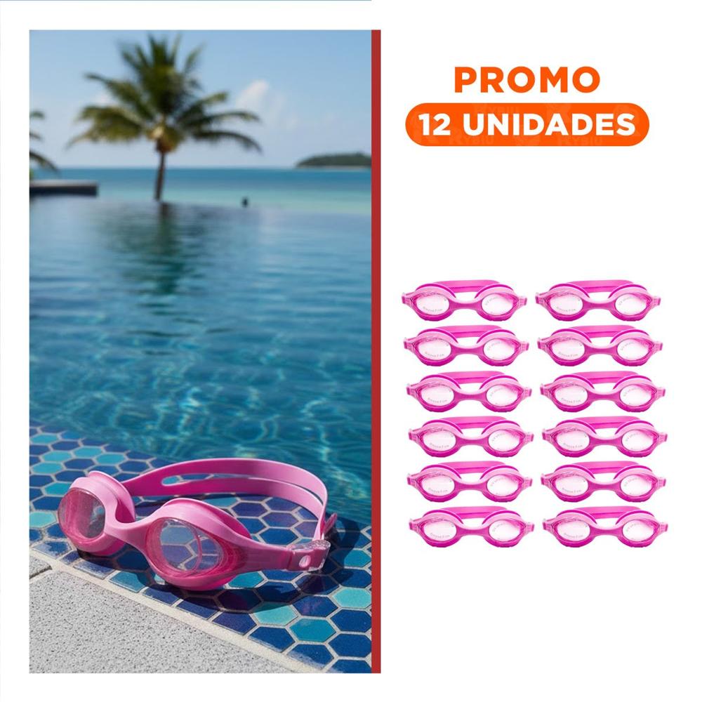 Pack12 Accesorio Visual de Natacion Unisex para Piscina con Ajuste Rosado Y+Regalo Sticker