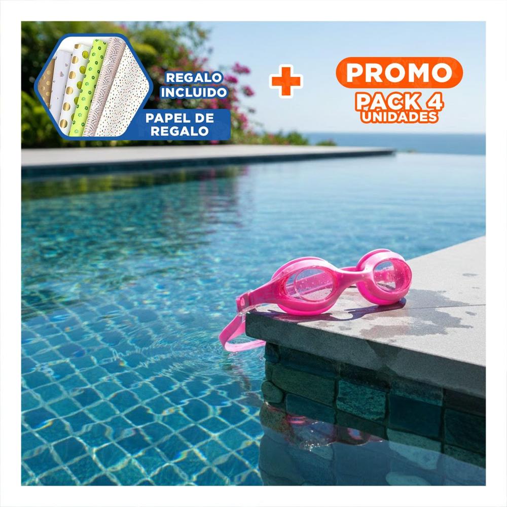 Pack4 Lentes de Natacion Unisex para Piscina con Ajuste Ergonomico Color Rosado Y+Papel Regalo