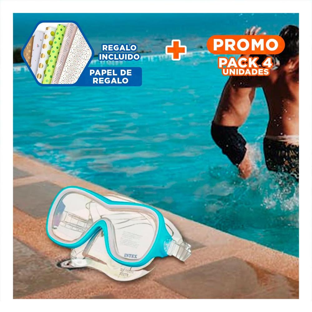 Pack4 Gafas de Buceo Comodo Celeste con Ajuste Ergonomico y Vision Clara Y+Papel Regalo