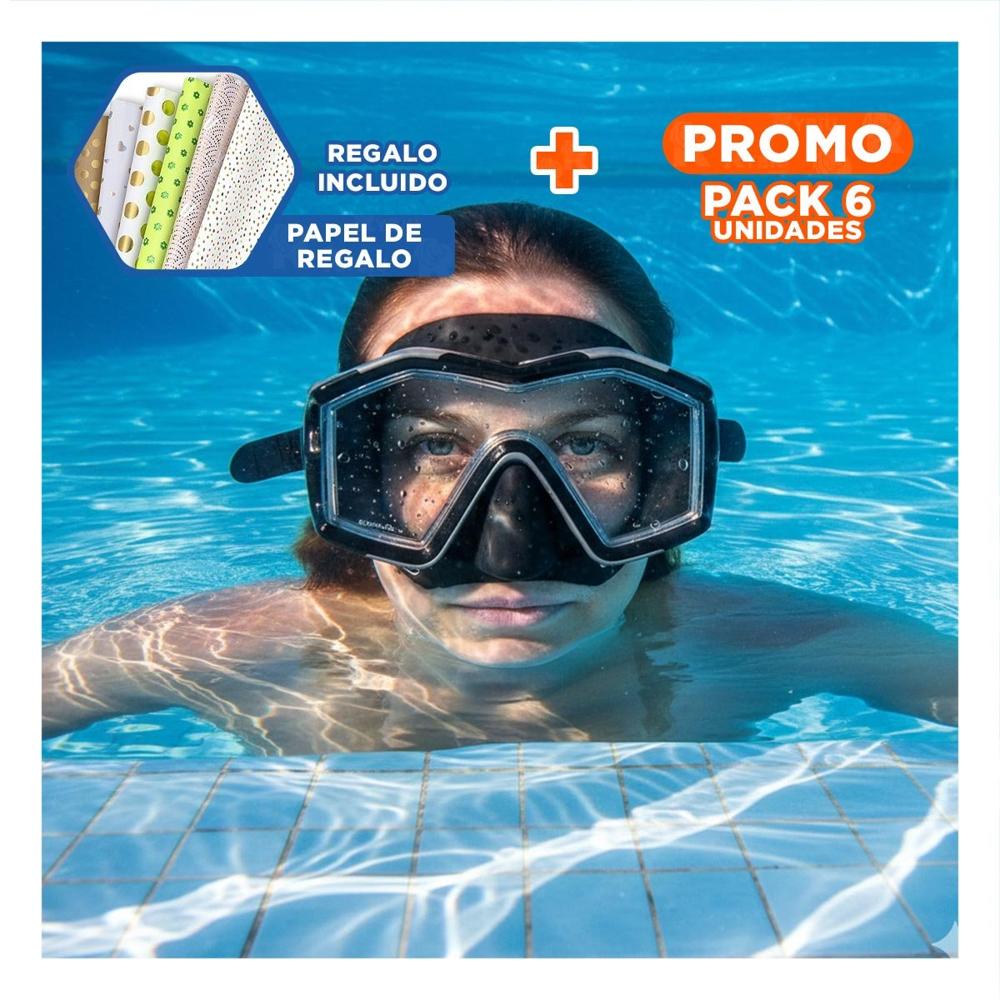Pack6 Gafa Natacion Negro con Marco Ligero y 180 Grados Y+Papel Regalo