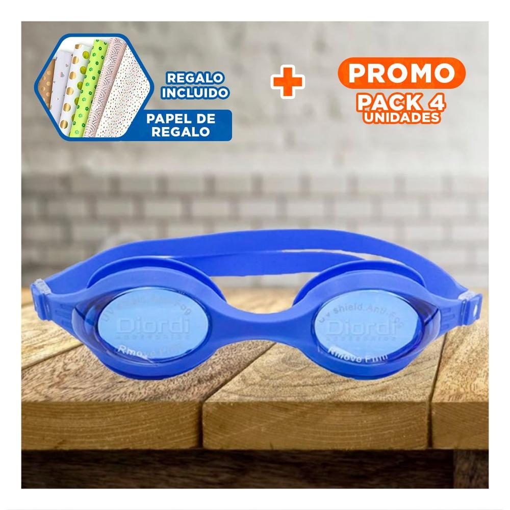 Pack4 Gafa para Natacion Azul con Lente Amplio y Marco Ligero Y+Papel Regalo