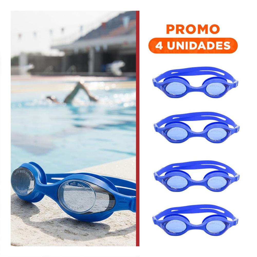 Pack4 Goggles de Natacion Unisex Color Azul con Ajuste Comodo para Piscina Y+Regalo Sticker