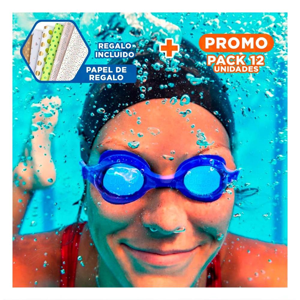 Pack12 Mascara para Natacion Azul Transparente y Ajuste Seguro Y+Papel Regalo