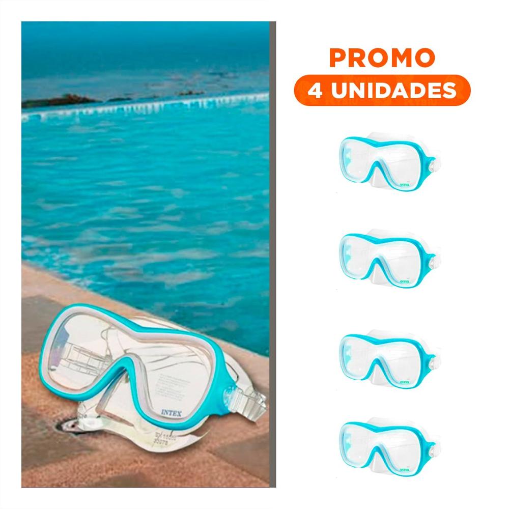 Pack4 Lentes para Buceo Celeste con Ajuste Suave y Vision Clara en Piscina Y+Regalo Sticker