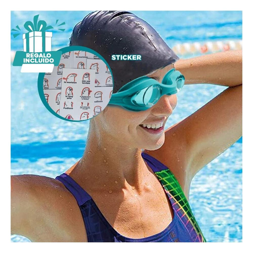 Lente Natacion Celeste con Lente Claro y Ajuste Seguro Y+Regalo Sticker