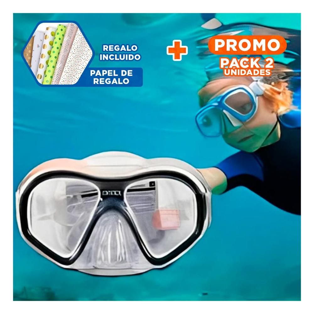 Pack2 Gafas de Buceo Profesional Negro con Cierre Seguro y Uso en Piscina Y+Papel Regalo