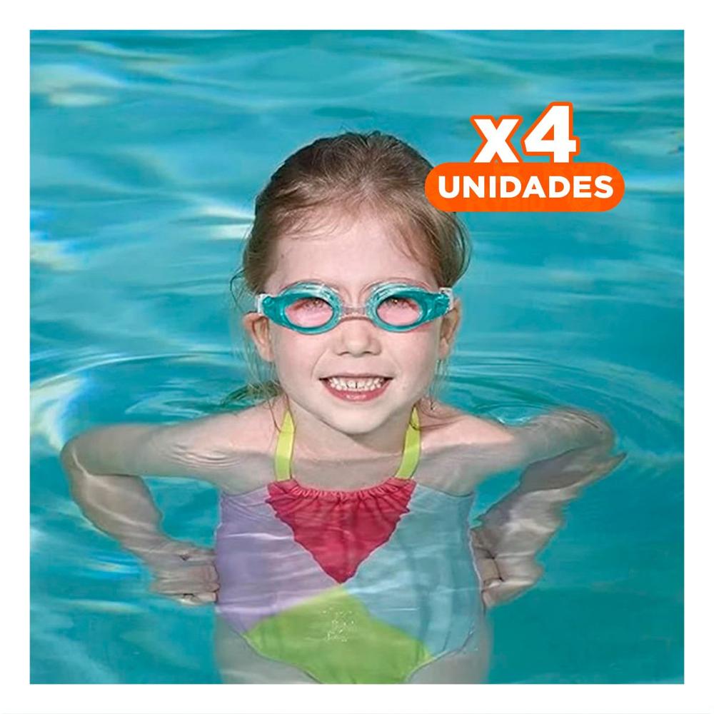Pack4 Antiparras para Natacion Verde con Lente Claro y Uso Facil