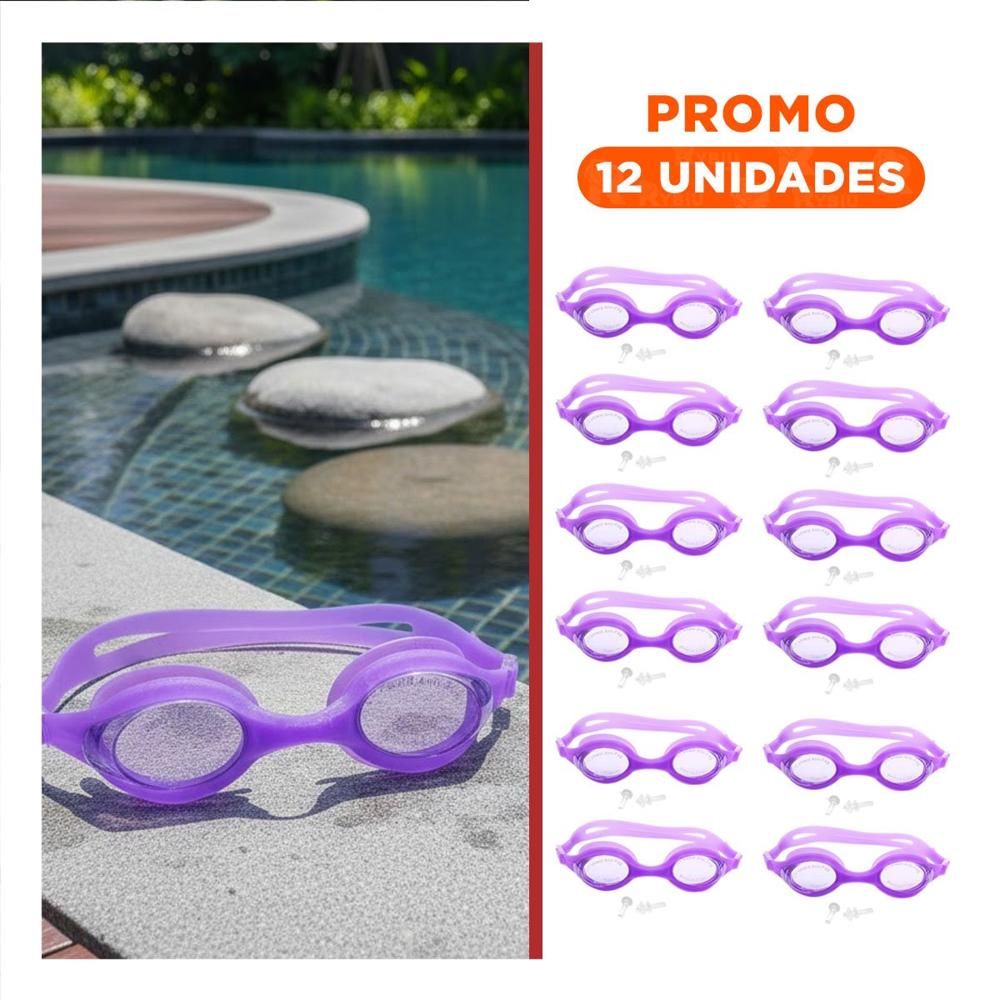 Pack12 Gafas de Natacion con Estuche Morado Comodos para Natacion Regular Y+Regalo Sticker