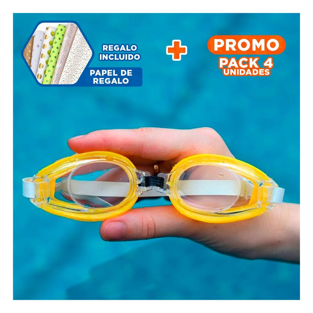 Pack4 Antiparras de Natacion Amarillo con Ajuste Comodo para Niños Y+Papel Regalo
