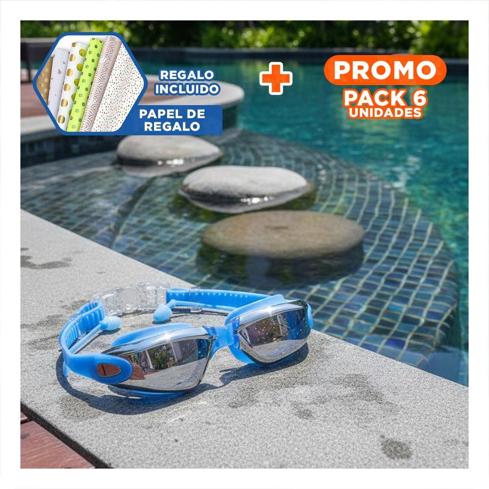 Pack6 Antifaz para Natacion Azul con Estuche 23,7 x 3,8 x 14,4 cm y Vision clara Y+Papel Regalo