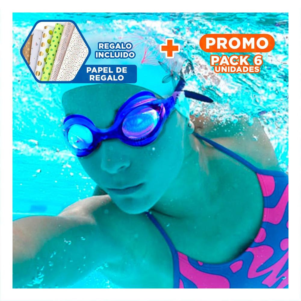 Pack6 Antifaz para Natacion Azul con Lente Transparente y Ajuste Comodo Y+Papel Regalo