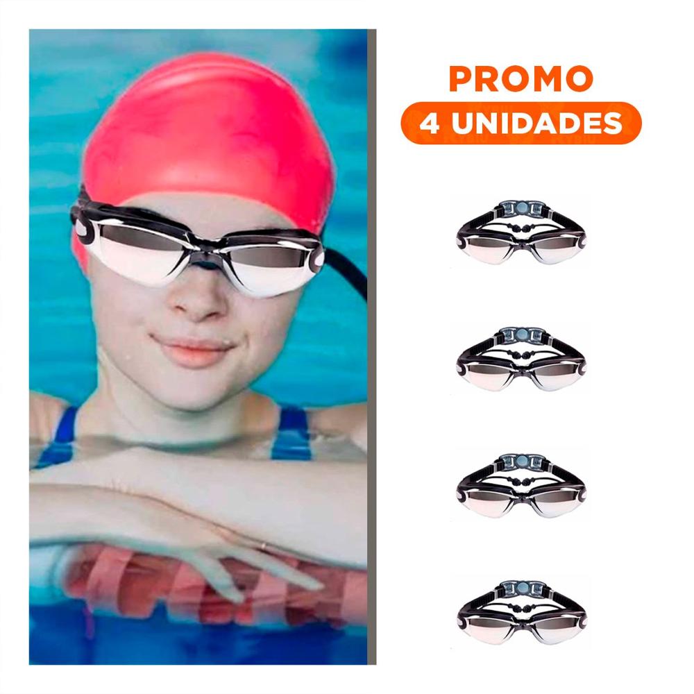 Pack4 Antifaz para Natacion Negro con Estuche 23,7 x 3,8 x 14,4 cm y Comodo Y+Regalo Sticker