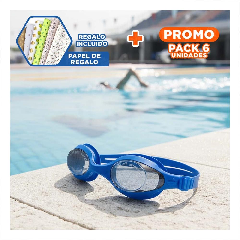 Pack6 Goggles de Natacion Unisex Color Azul para Entrenamiento Acuatico Y+Papel Regalo