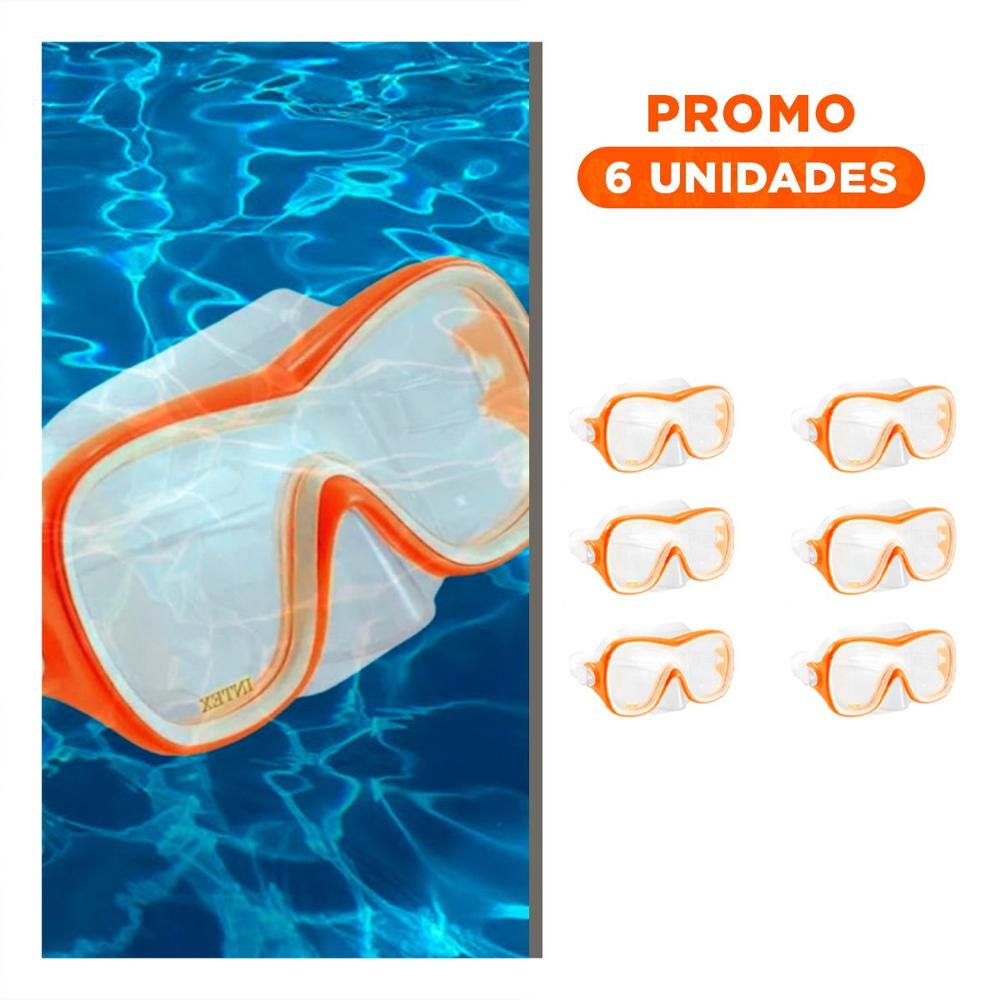 Pack6 Lentes para Buceo Anaranjado con Ajuste Suave y Vision Clara en Piscina