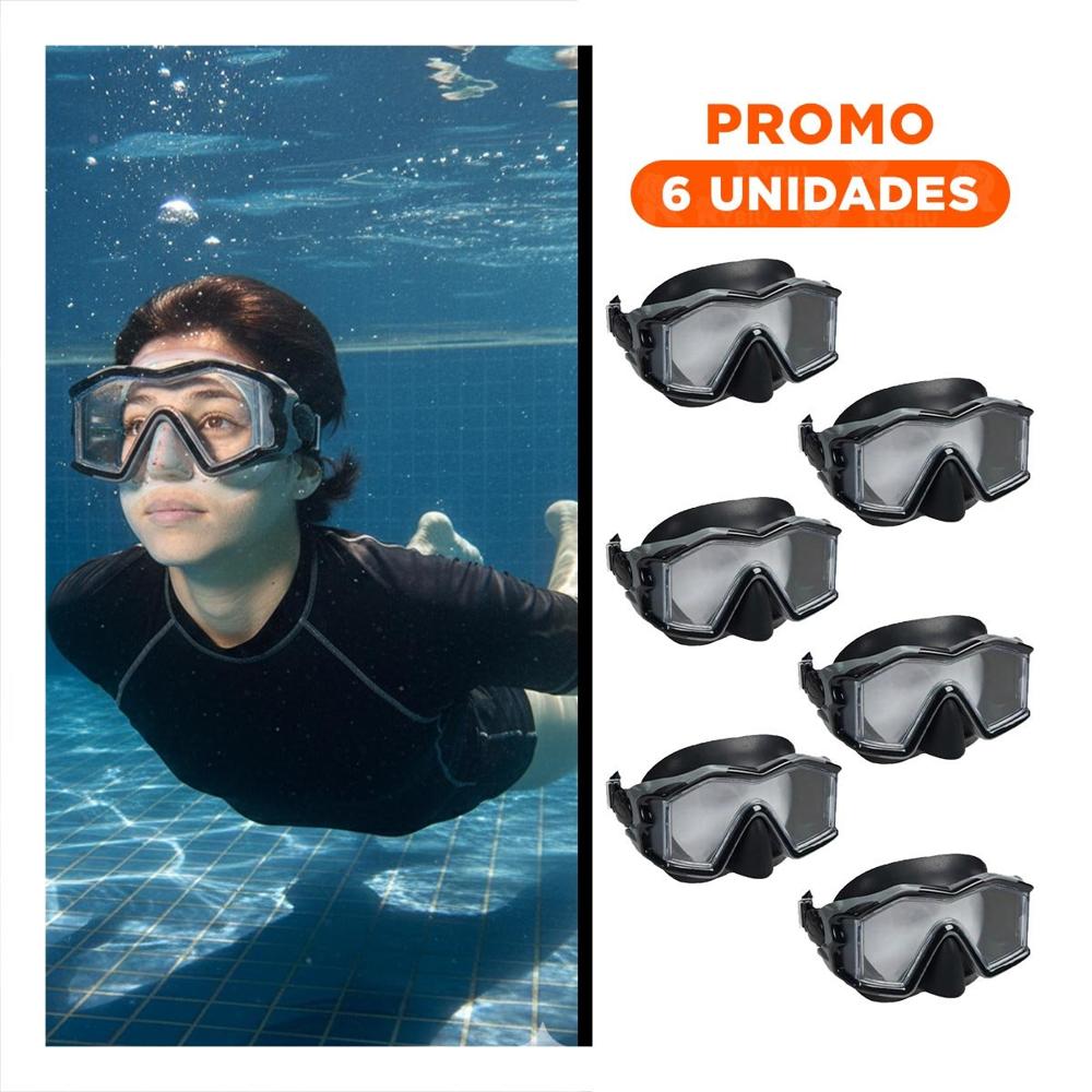 Pack6 Gafa Natacion Negro con Lente Transparente y 180 Grados