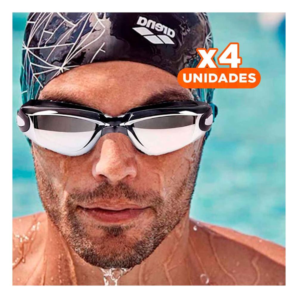 Pack4 Visor para Natacion Negro con Estuche 23,7 x 3,8 x 14,4 cm y Lente Transparente