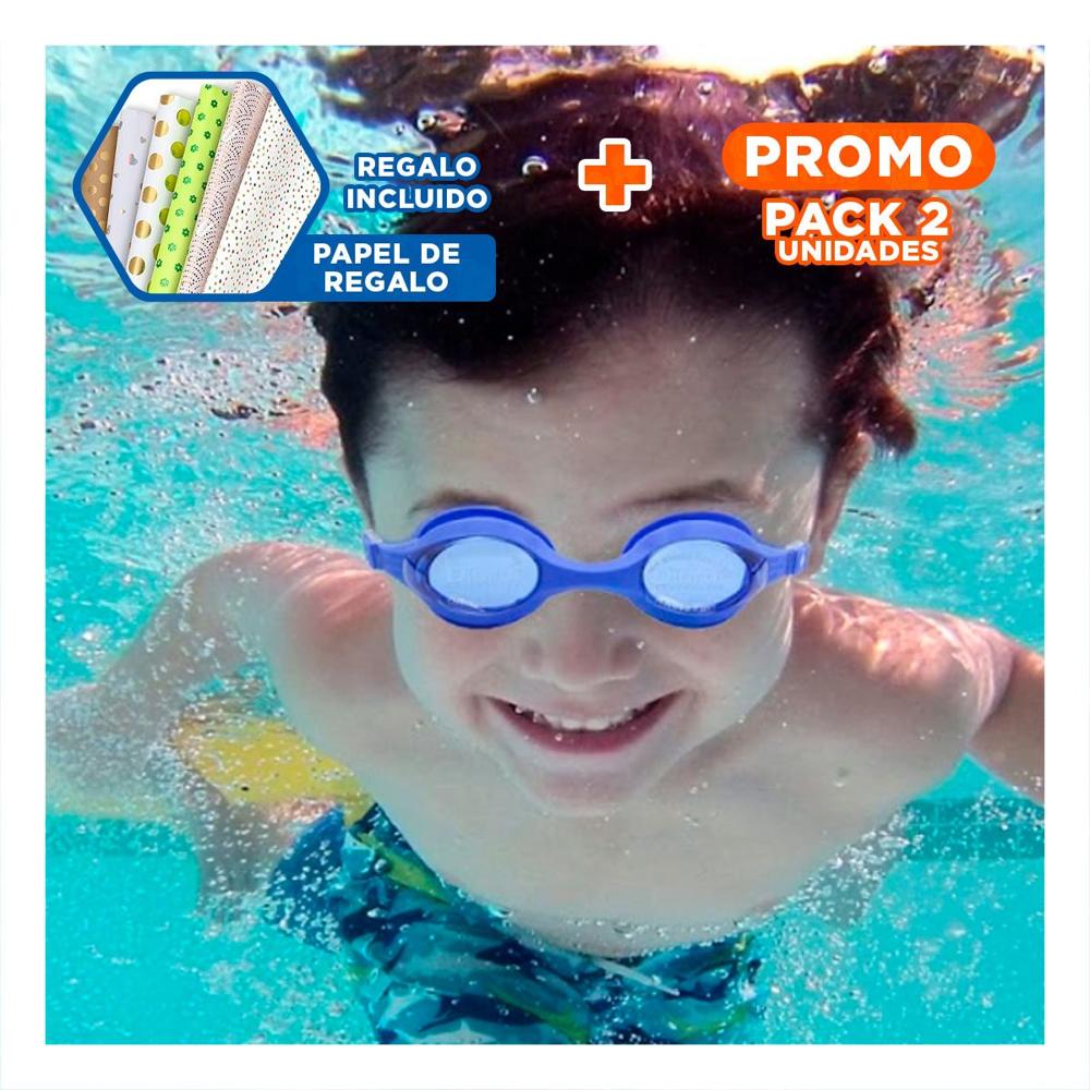Pack2 Gafa para Natacion Azul con Vision Amplia y Correa Flexible Y+Papel Regalo