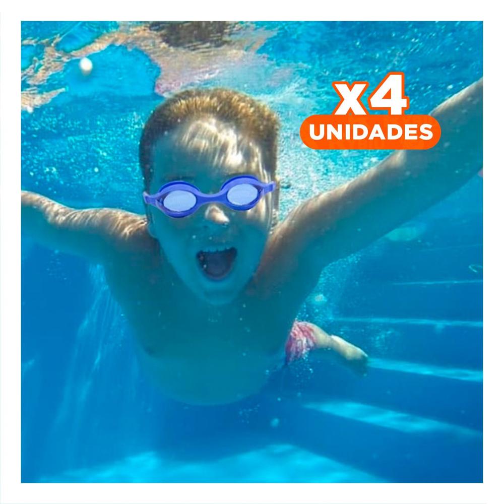 Pack4 Gafa para Natacion Azul Transparente y Ajuste Seguro