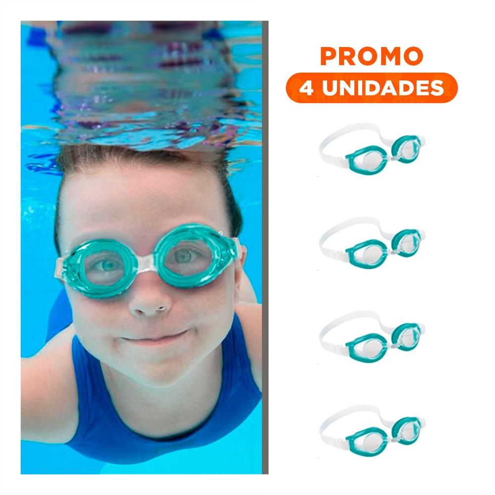 Pack4 Oculares Natacion Verde con Ajuste Facil y Correa Comoda Y+Regalo Sticker
