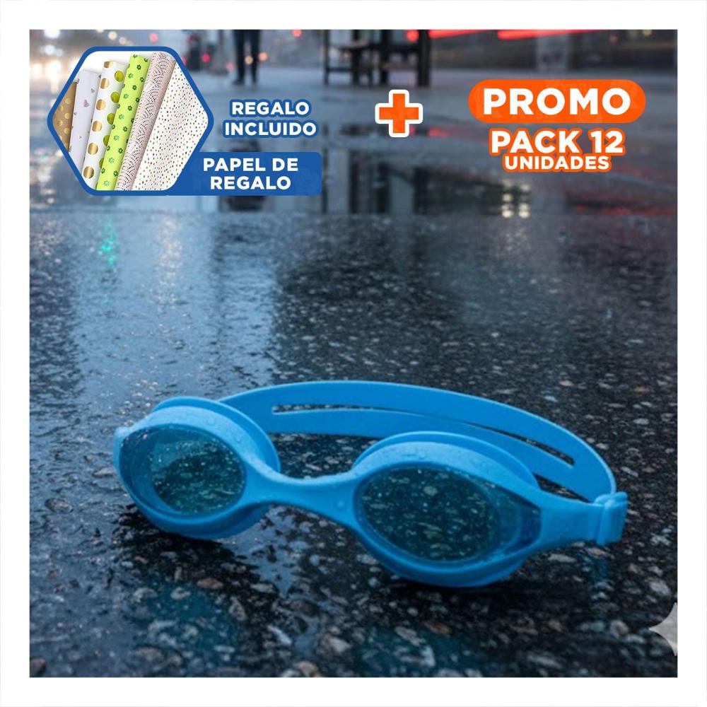 Pack12 Lentes De Natacion Unisex Color Celeste para Uso Diario Y+Papel Regalo