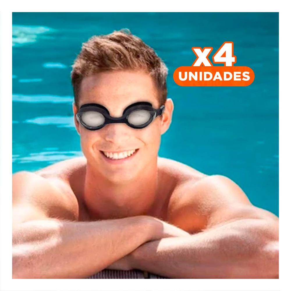 Pack4 Gafa para Natacion Negro con Lente Nitido y Correa Flexible