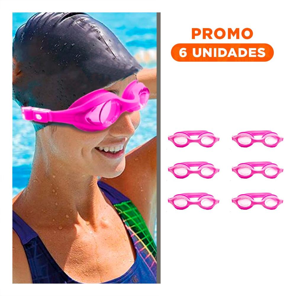 Pack6 Antifaz para Natacion Rosado con Marco Comodo y Correa Ligera