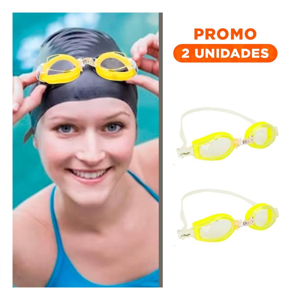 Pack2 Antiparras de Natacion Amarillo con Correa Ajustable y Vision Clara en Agua