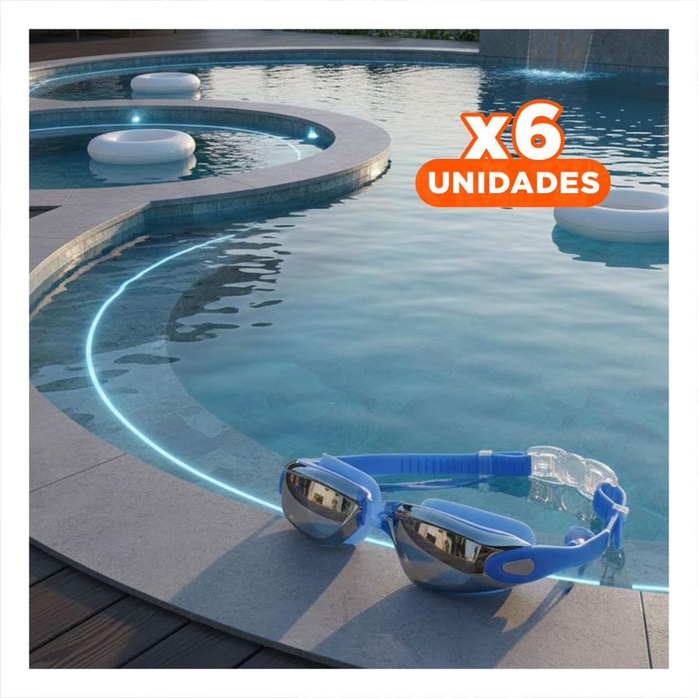 Pack6 Antifaz para Natacion Azul con Estuche 23,7 x 3,8 x 14,4 cm y Flexible Y+Regalo Sticker