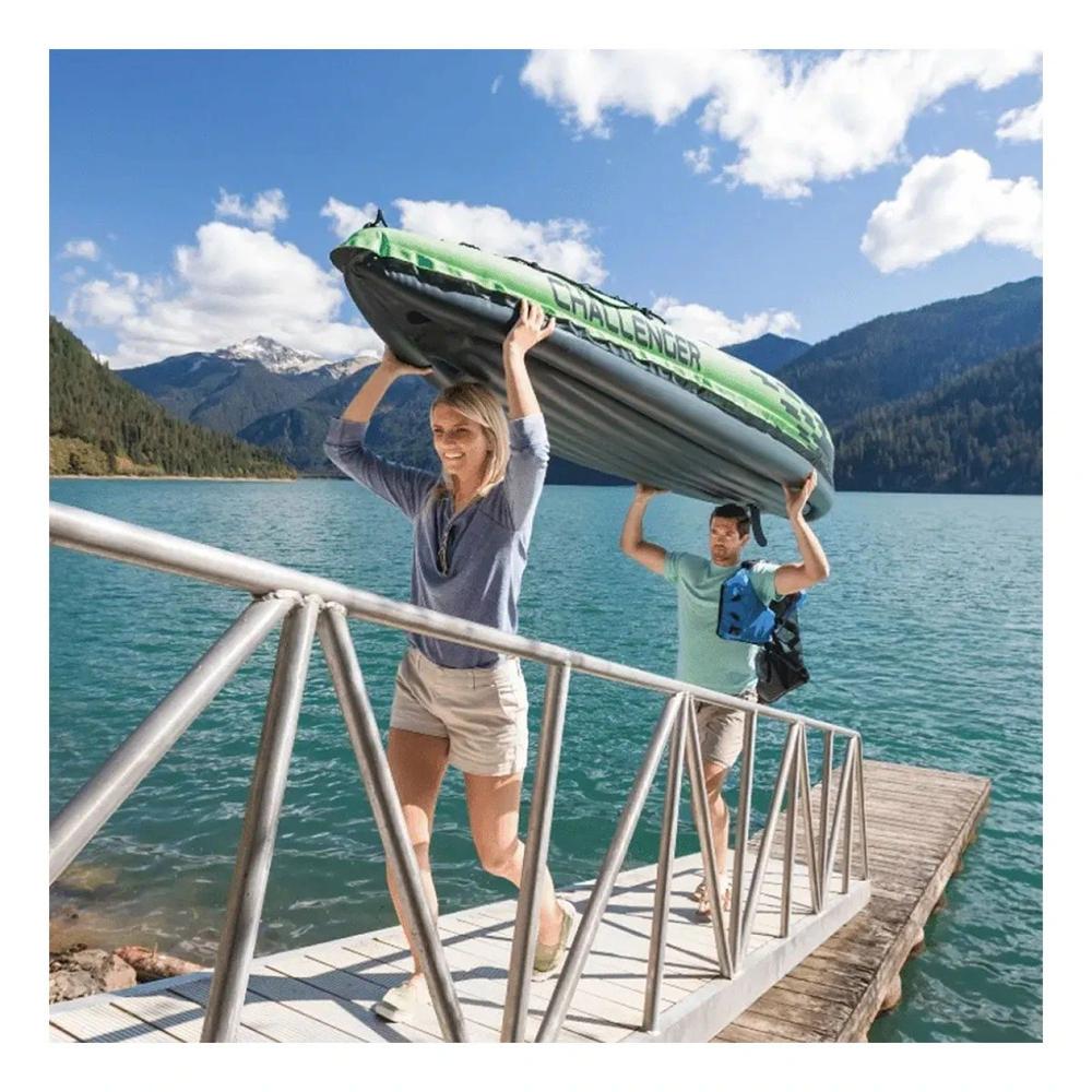 Barca Challenger K2 con Remos e Inflador Verde Azul para Lagos y Rios Y+Ligas Regalo