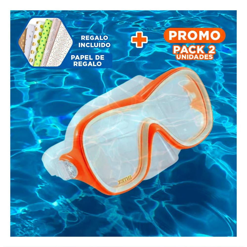 Pack2 Gafas de Buceo Anaranjado con Ajuste Comodo y Vision Clara Bajo el Agua Y+Papel Regalo