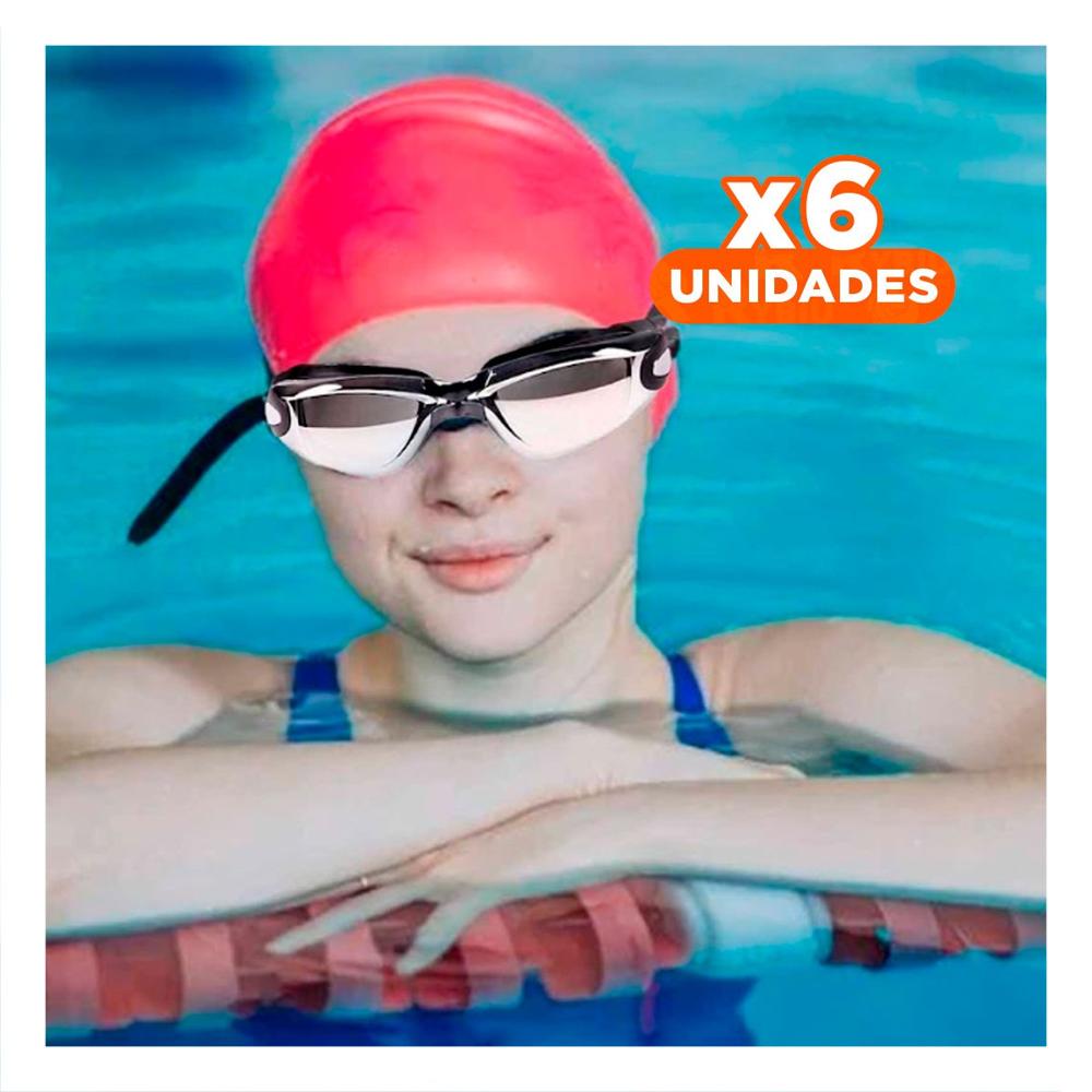 Pack6 Gafa para Natacion Negro con Estuche 23,7 x 3,8 x 14,4 cm y Lente Nitido Y+Regalo Sticker