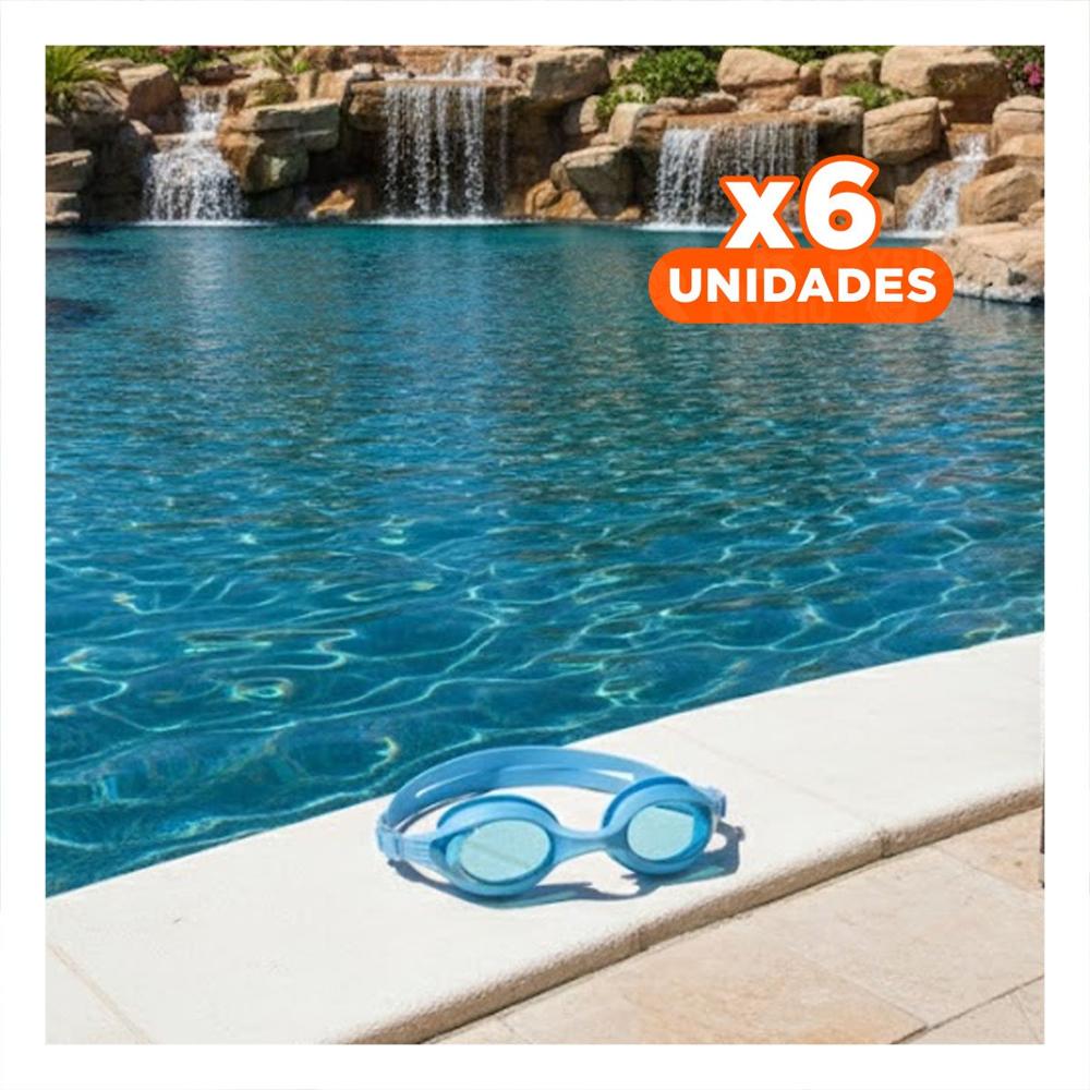 Pack6 Lentes De Natacion Unisex Color Celeste Comodos para Piscina y Playa Y+Regalo Sticker