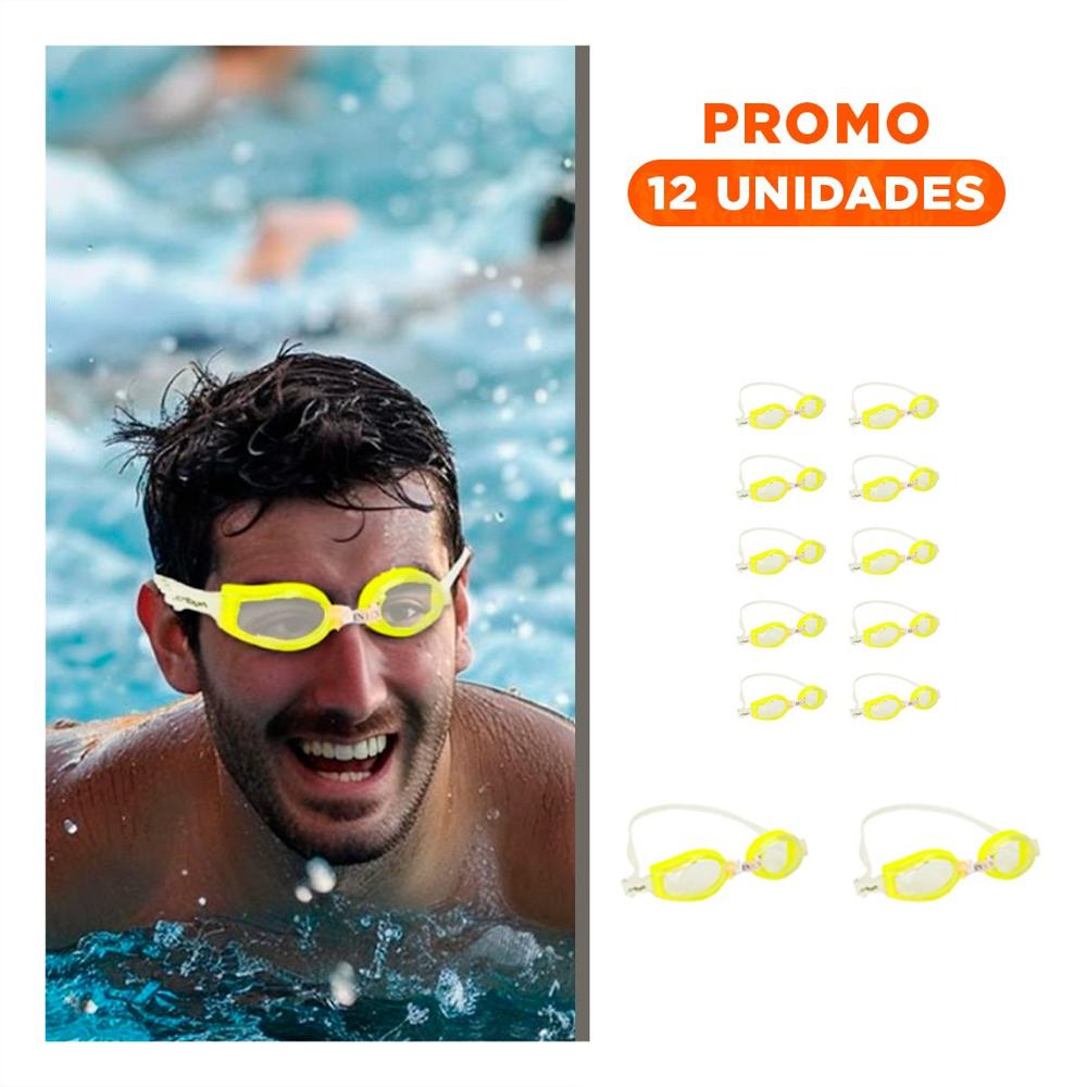 Pack12 Lentes de Natacion Amarillo Comodo y Uso Prolongado en Piscina Y+Regalo Sticker