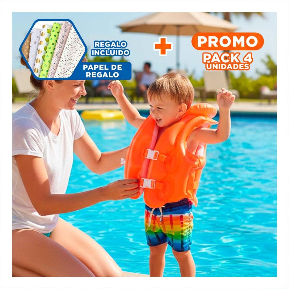 Pack4 Flotador de Juego 58671np 50x47 CM Chaleco Seguro y Divertido Y+Papel Regalo