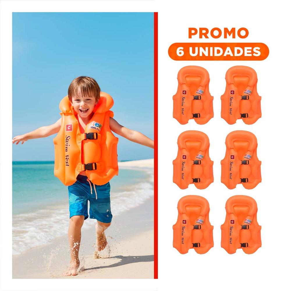 Pack6 Inflable de Agua MG-4001A Anaranjado Chaleco para Niños y Adultos