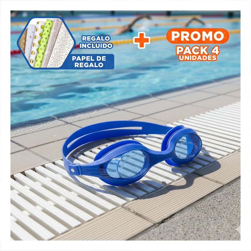 Pack4 Gafas de Natacion Unisex Color Azul para Piscina y Playa Y+Papel Regalo