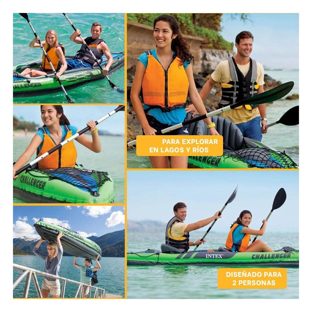 Balsa Inflable Challenger K2 con Remos e Inflador Verde Azul para Aventuras Y+Post It