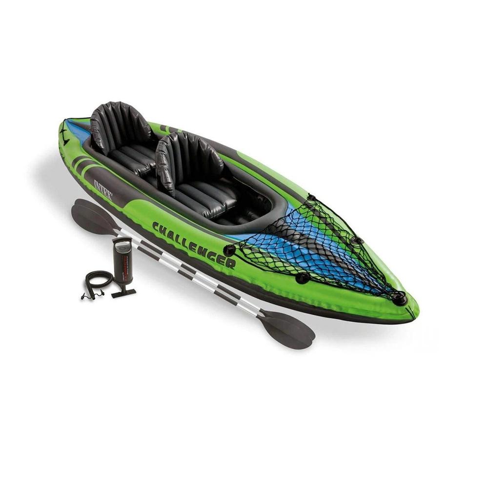 Kayak Challenger K2 con Remos e Inflador Verde Azul Seguro y Comodo Y+Papel Regalo