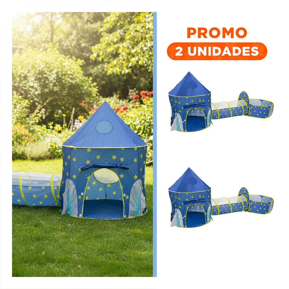Pack2 Campamento para Niños 3 Piezas con Accesorios y Base Azul para Juegos y Patio