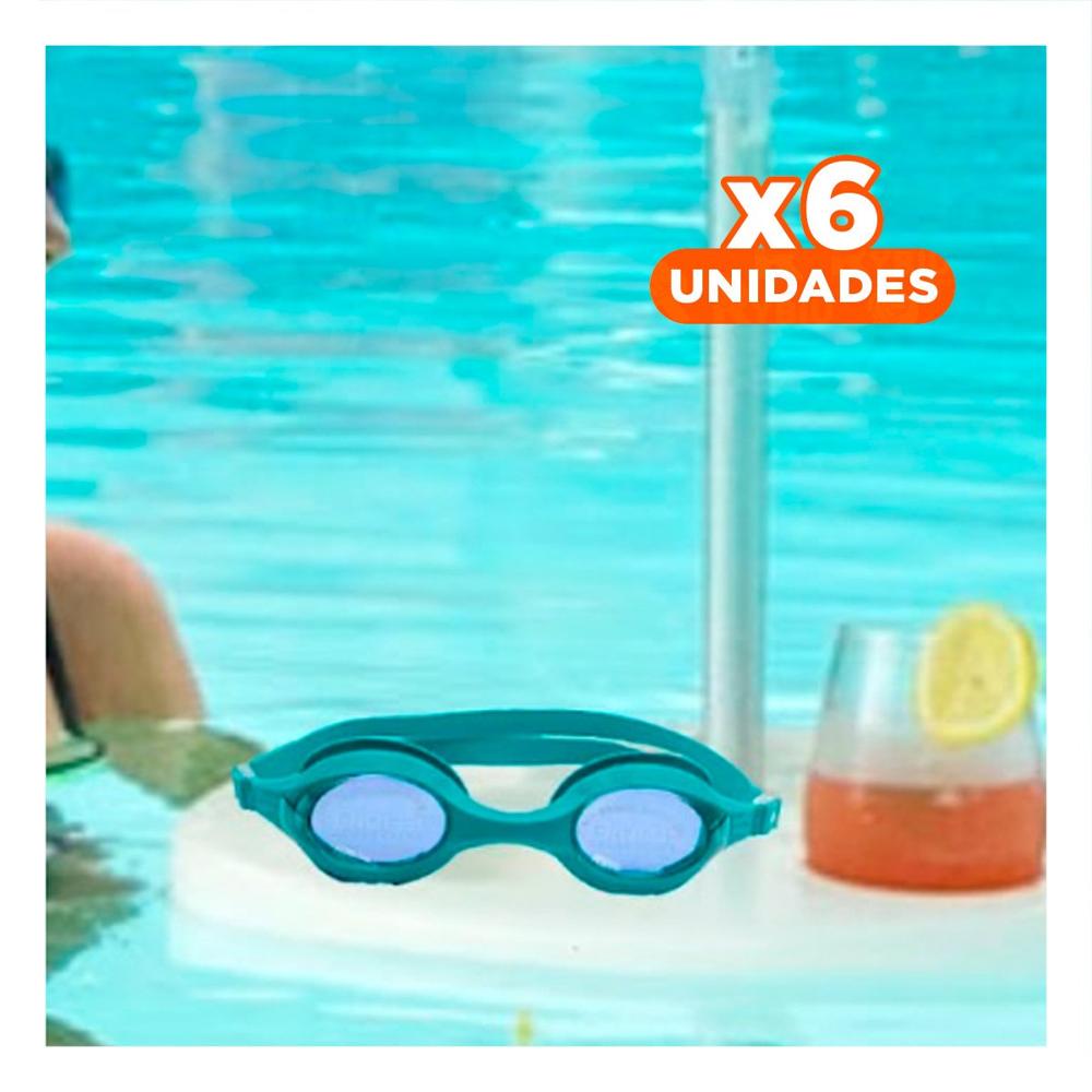 Pack6 Antiparras Natacion Celeste con Lente Amplio y Ajuste Seguro Y+Regalo Sticker