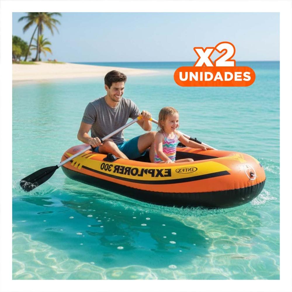 Pack2 Balsa Inflable Explorer 300 con Remos e Inflador para Diversion Familiar Y+Papel Regalo
