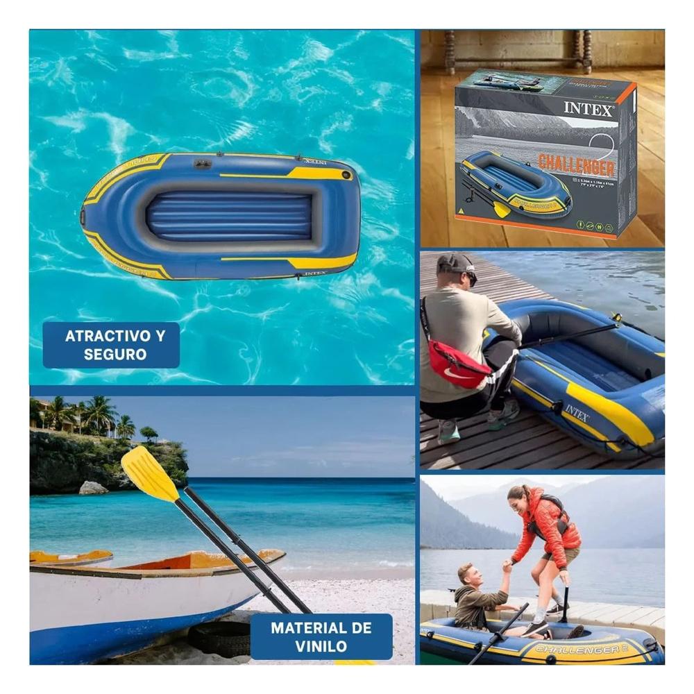Lancha Inflable Challenger 2 con Remos y Inflador para Actividades Acuaticas Y+Ligas Regalo