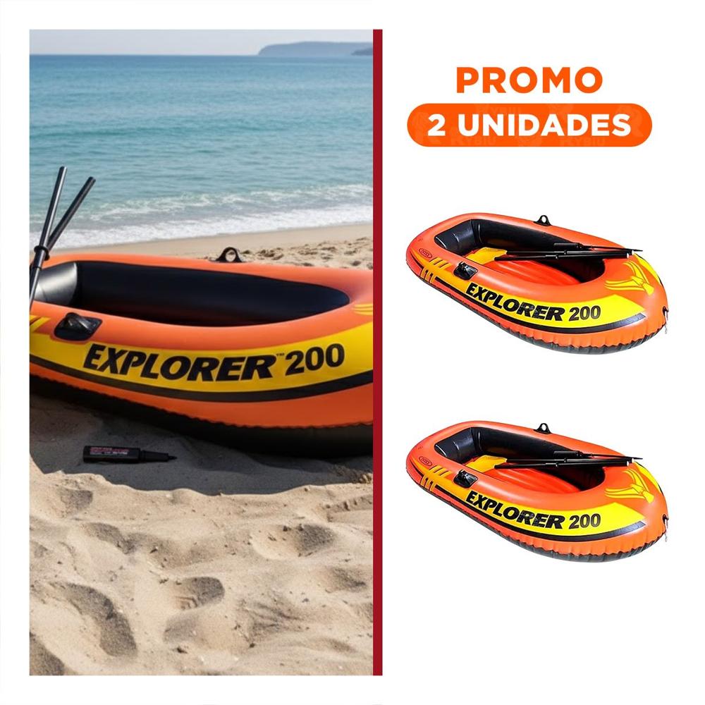 Pack2 Embarcacion Inflable Explorer 200 con Remos e Inflador para Diversion Y+Regalo Sticker