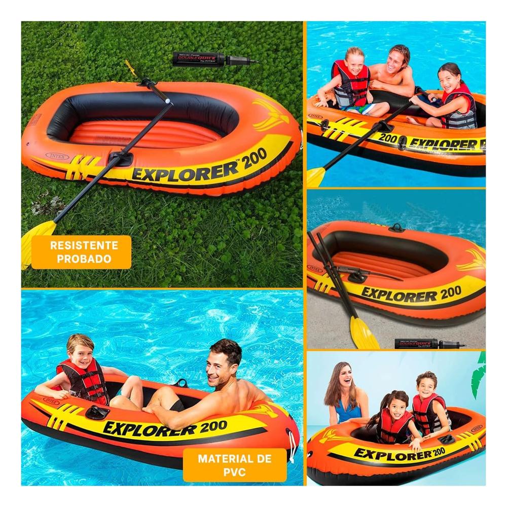 Lancha Inflable Explorer 200 con Remos e Inflador para Uso Recreativo Familiar Y+Ligas Regalo