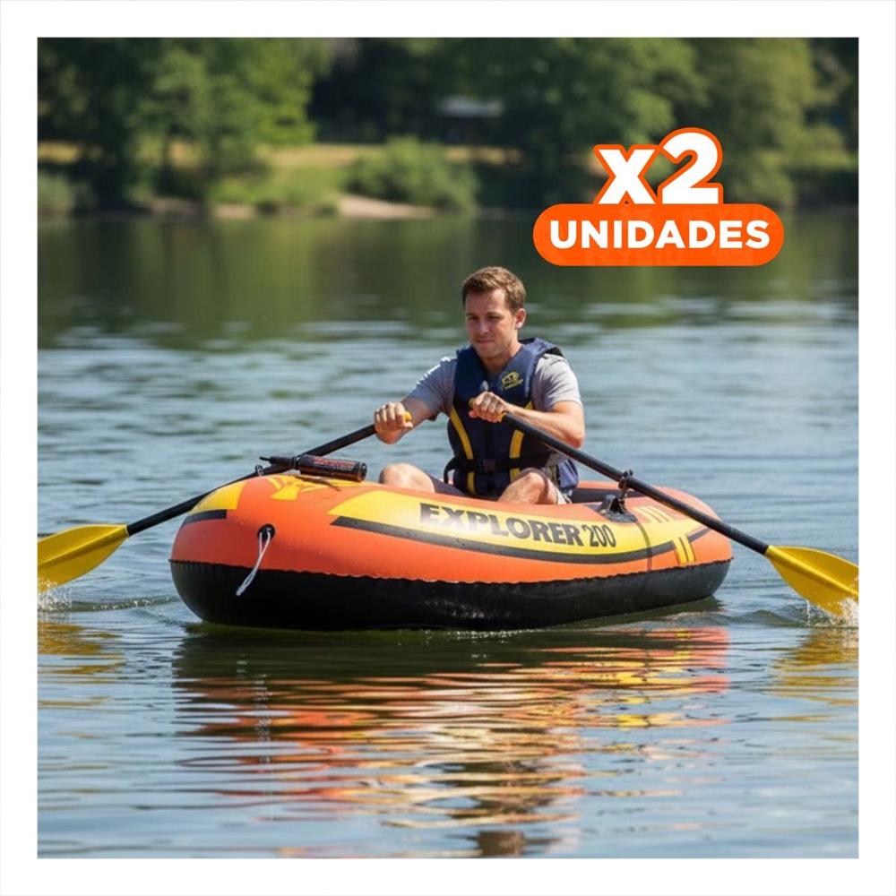 Pack2 Balsa Inflable Explorer 200 con Remos e Inflador para Paseos en el Agua Y+Papel Regalo
