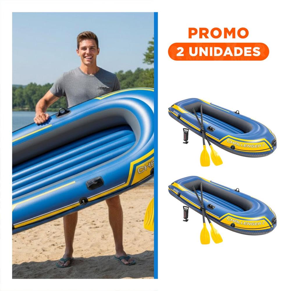 Pack2 Embarcacion Inflable Challenger 2 con Remos y Inflador para Playa o Lago Y+Regalo Sticker